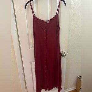 Chelsea28 Ribbed Button Front Dress V Neck Size Medium Burgundy